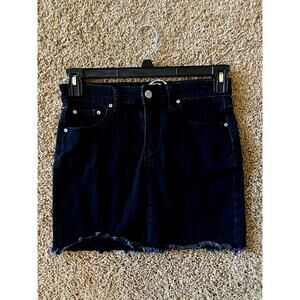 Canton Walker Black Denim Distressed Hem Jean‎ Mini Skirt XS Festival Western